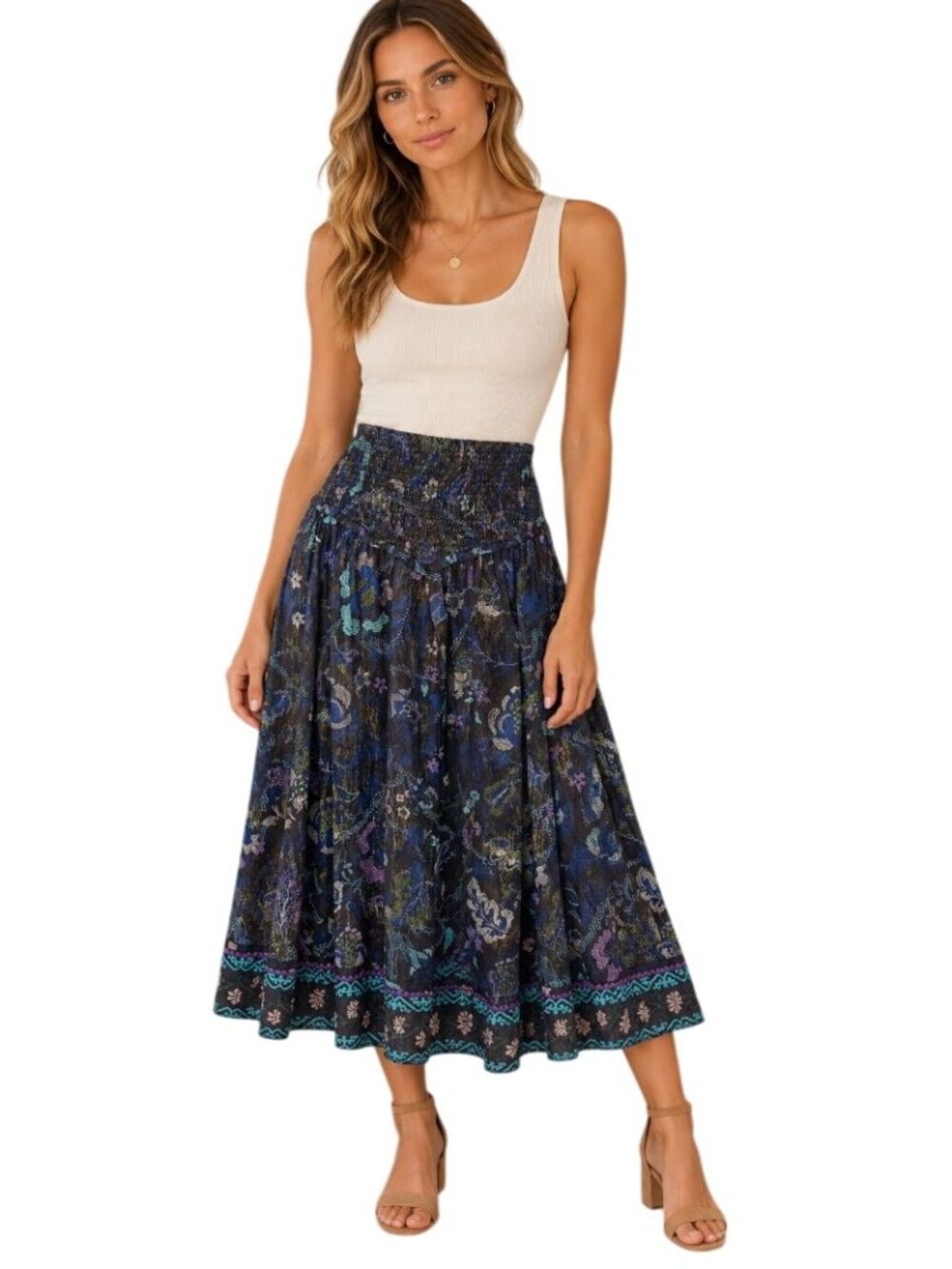 Maria Cher Ceibo midi skirt navy shibori-inspired print - Size XS